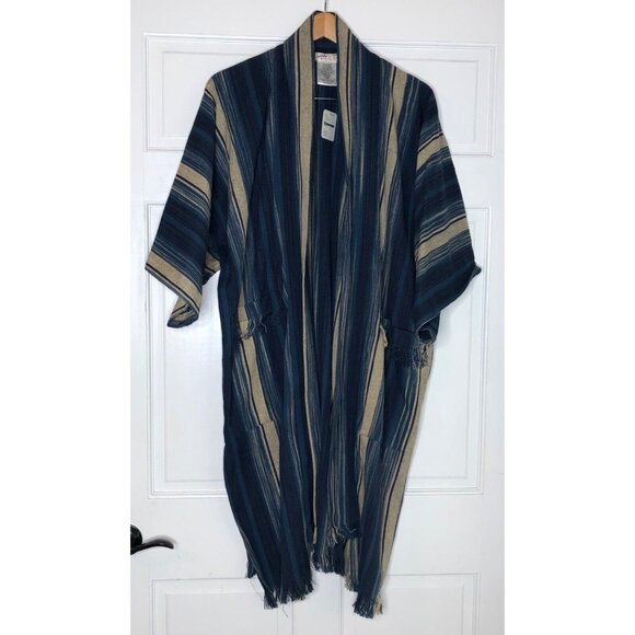 Free People Odyssey Indigo Blue Stripe Kimono One Size S M L - Picture 5 of 7